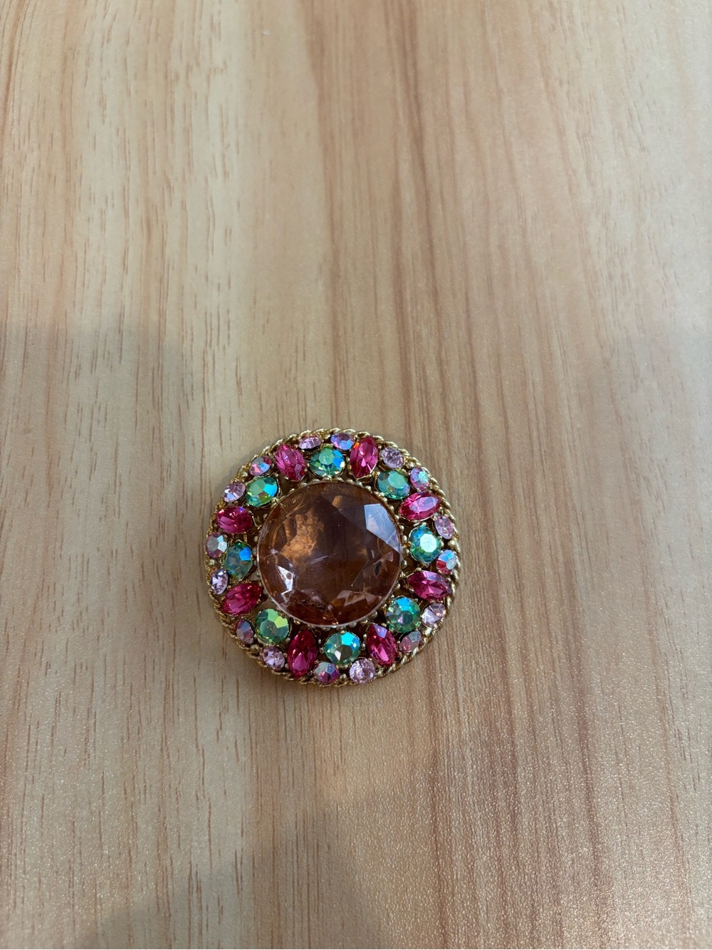 Regency Vintage Multi Colored Facted Glass Rhinestone Pin Brooch